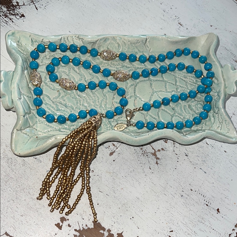 LOFT Elegant Turquoise and Gold Beaded Necklace